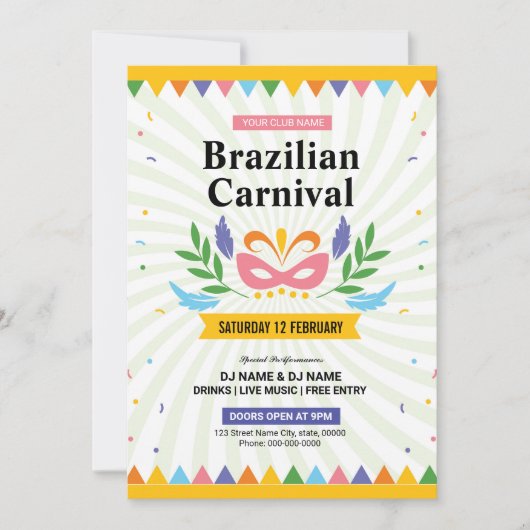 Invitation Flyer de la fête du carnaval du Brésil (Devant)