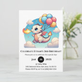 Invitation Flying Baby Dragon with Balloons Birthday (Debout devant)