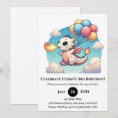 Invitation Flying Baby Dragon with Balloons Birthday (Devant / Derrière)