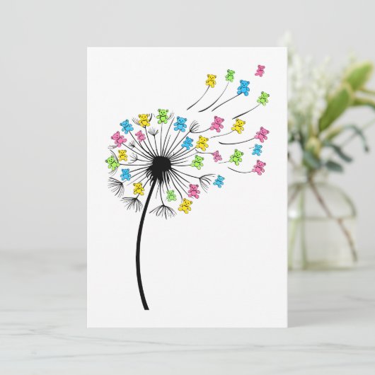 Invitation Flying cute bears dandelion flow (Debout devant)
