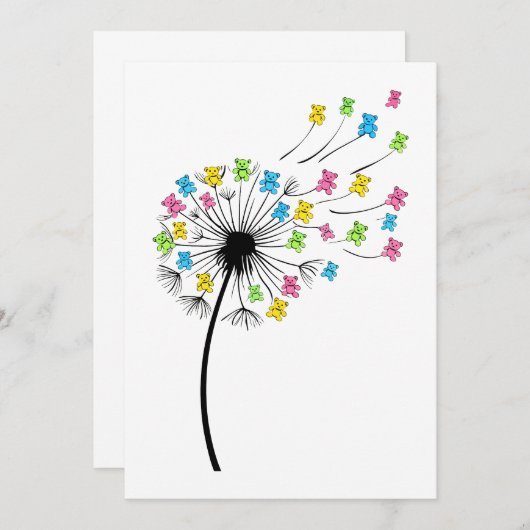 Invitation Flying cute bears dandelion flow (Devant / Derrière)