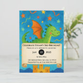 Invitation Flying Green Dragon Over Starry Castle Birthday (Debout devant)