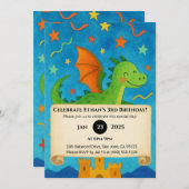 Invitation Flying Green Dragon Over Starry Castle Birthday (Devant / Derrière)