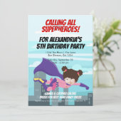 Invitation Flying Superhero Comic Birthday Party (Girl) (Debout devant)