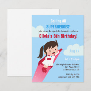 Invitation Flying Superhero Girl Anniversaire de enfant Party