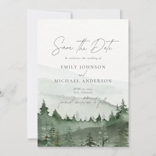 Invitation Foggy Forest Pine Tree Save the Date CARD (Devant)