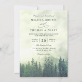 Invitation Foggy Green Mountain Pines Rustic QR Code Wedding (Devant)