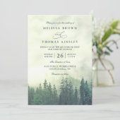 Invitation Foggy Green Mountain Pines Rustic QR Code Wedding (Debout devant)