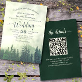 Invitation Foggy Green Mountain Pines Rustique Code QR Mariag