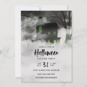 Invitation Foggy Haunted House Green Halloween Party (Devant)