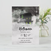 Invitation Foggy Haunted House Green Halloween Party (Debout devant)
