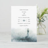 Invitation Foggy Lighthouse Morning Watercolor Beach Mariage (Debout devant)