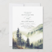 Invitation Foggy Mountain Pines Rustique QR Code Mariage (Devant)