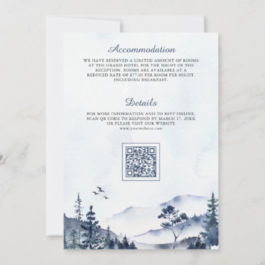 Invitation Foggy Winter Mountain Pine Forest Code QR Mariage (Dos)