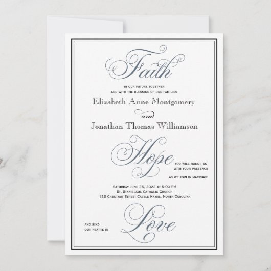 Invitation Foi Bleue Ardoise Espérance Amour Mariage chrétien (Devant)