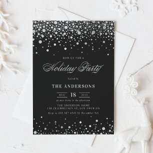 Invitation Foil argenté Confetti Black Holiday Party