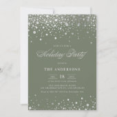Invitation Foil argenté Confetti Taupe Green Holiday Party (Devant)