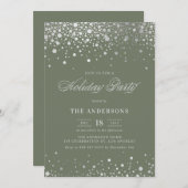 Invitation Foil argenté Confetti Taupe Green Holiday Party (Devant / Derrière)