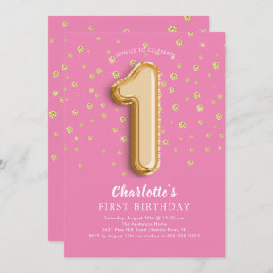 Invitation Foil Balloon Floral 1er Anniversaire