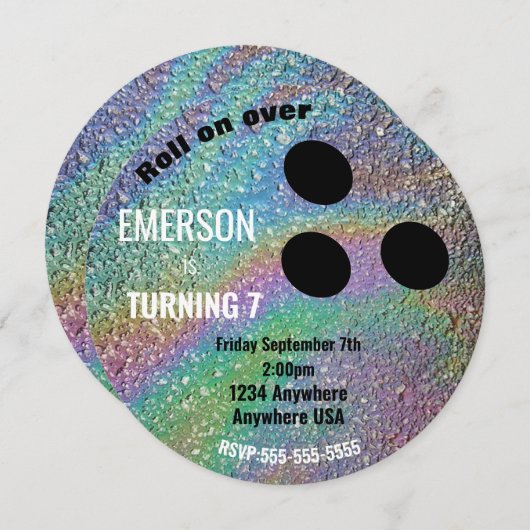 Invitation FOIL BOWLING BALL, bowling, fête d'anniversaire Gl (Devant / Derrière)