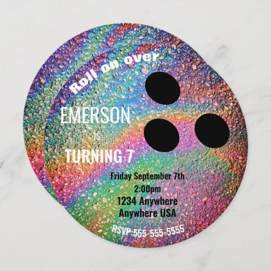 Invitation FOIL BOWLING BALL, bowling, fête d'anniversaire Gl (Devant / Derrière)