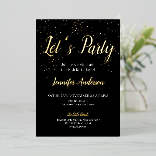 Invitation Foil de fête d'anniversaire (Debout devant)