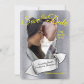Invitation Foil- Gris et jaune texte Enregistrer la date (Devant)