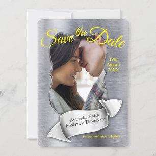 Invitation Foil- Gris et jaune texte Enregistrer la date