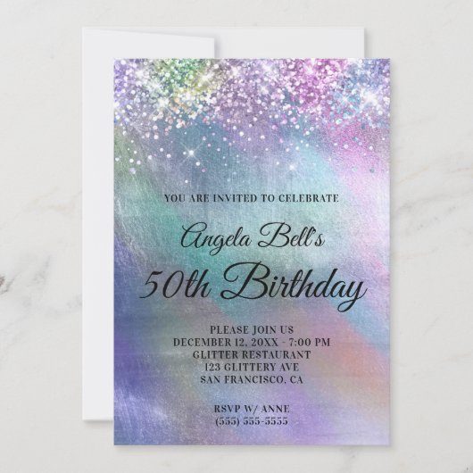 Invitation Foil Iridescente et Parties scintillant étincelant (Devant)