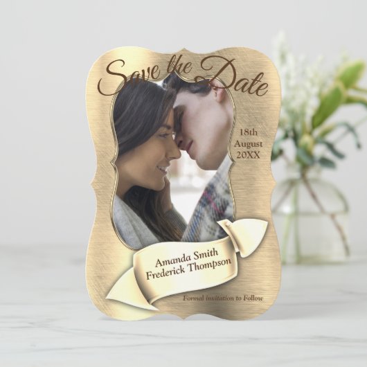 Invitation Foil-or-argent-laiton Enregistrer la date (Debout devant)