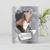 Invitation Foil-or-argent-laiton Enregistrer la date (Debout devant)