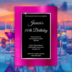 Invitation Foil rose chaud argent et noir anniversaire