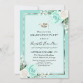 Invitation Foil Silver & Turquoise Moderne Floral Graduation  (Devant)