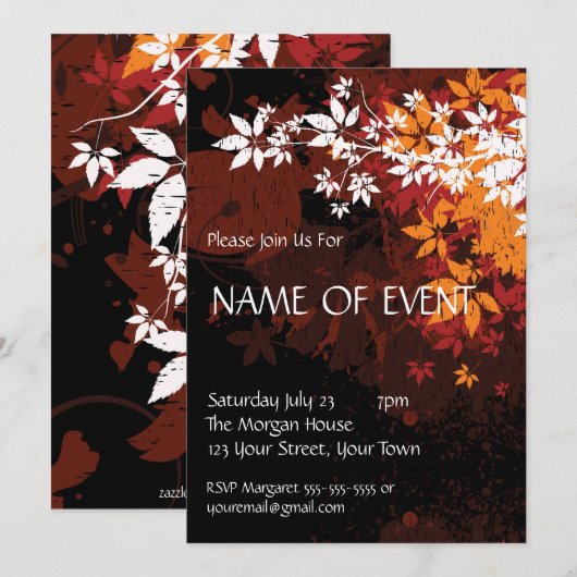 Invitation Foilage orange et blanc élégant fait sur commande (Devant / Derrière)