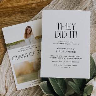 Invitation Fois moderne Miniature photo Double Graduation Par