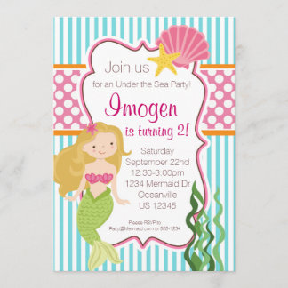 Invitation Fois turquoise, sirène rose Polka Dot Blonde