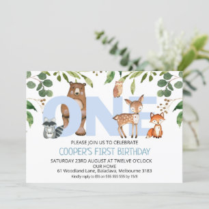 Invitation Foliage Animaux de bois 1er anniversaire Invitatio