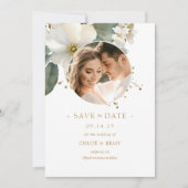 Invitation Foliage aquarelle photo mariage Enregistrer la dat (Devant)