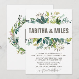 Invitation Foliage avec Mariage de support de couronne Monogr