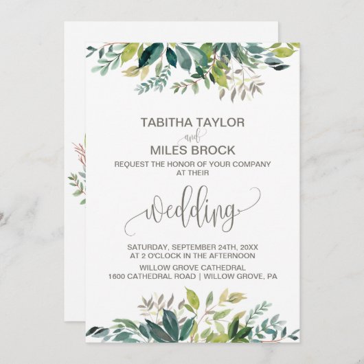 Invitation Foliage avec Mariage de support de couronne Monogr (Devant / Derrière)