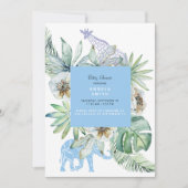 Invitation Foliage Baby shower d'animaux de la Jungle Bleue (Devant)
