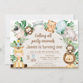 Invitation Foliage Casquette Safari Arch Party Animaux 1er an (Devant)