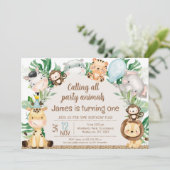 Invitation Foliage Casquette Safari Arch Party Animaux 1er an (Debout devant)