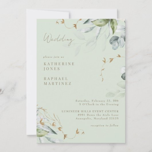 Invitation Foliage Clair Mariage sans Parents (Devant)