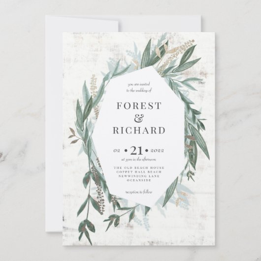 Invitation Foliage classique avec effet or invite de mariage (Devant)