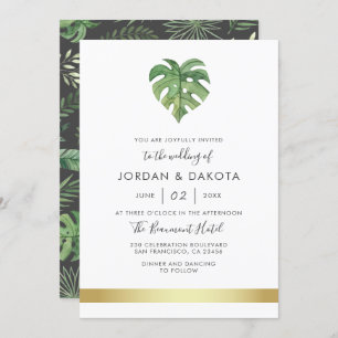 Invitation Foliage d'aquarelle tropicale   Mariage Or moderne