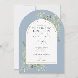 Invitation Foliage d'arche doré Dusty Blue Luncheon Demoisell