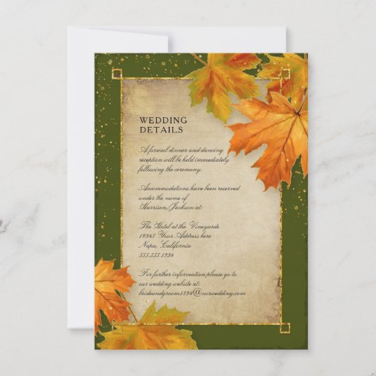 Invitation Foliage d'automne Orange Green Rustic Détails du M (Devant)