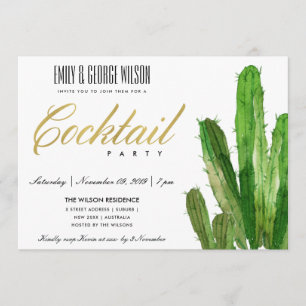 INVITATION FOLIAGE DE CACTUS DU DÉSERT ACOUARELLE COCKTAIL PA