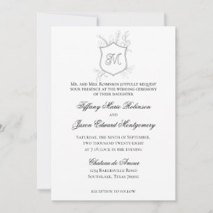 Invitation Foliage de crête moderne Classique Noir Blanc Mari